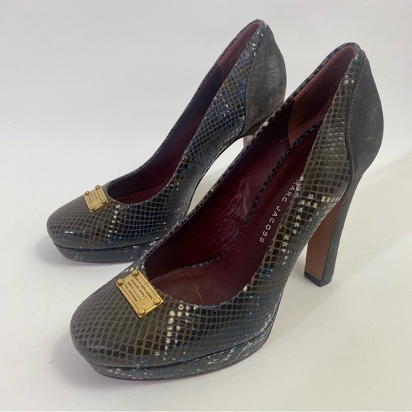Marc Jacobs Snake Print Platform Pumps Block Heels 6 / 36 Buckle - Picture 11 of 13